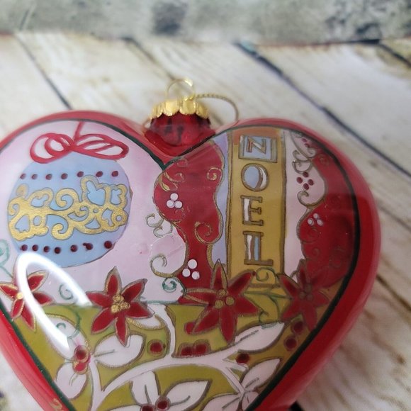 2006 Pier 1 Li Bien Joy Noel Red Multi Color Heart Ornament with Box Appx 3 x 4" - Picture 7 of 8
